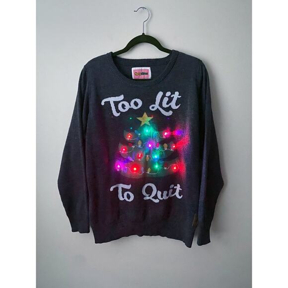 Tipsy Elves Gray Too Lit Light Up Ugly Christmas Sweater Women's Size Large EUC - Picture 3 of 9